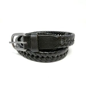 Genuine Leather Braided Belt Black Woven Classic Size 38